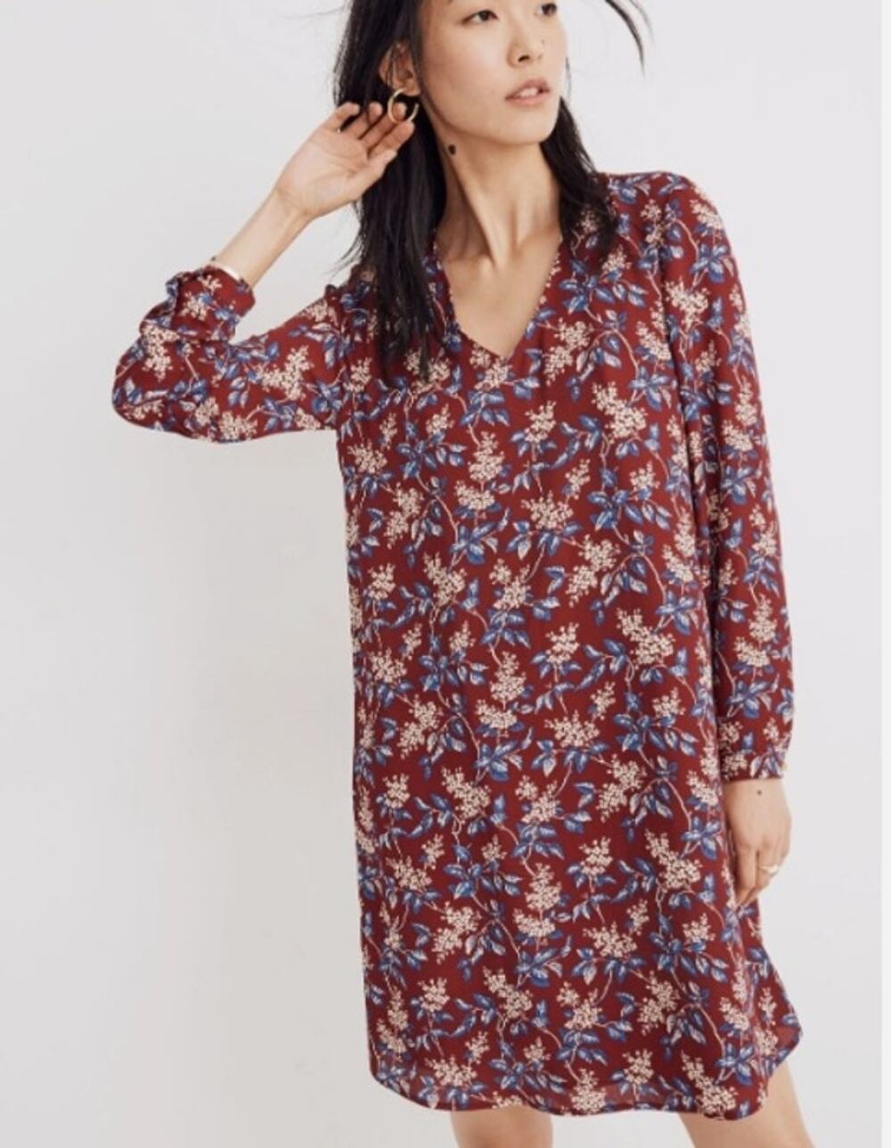 Madewell Button-Back Dress Sz L Antique Flora Burgundy Floral Shift Dress